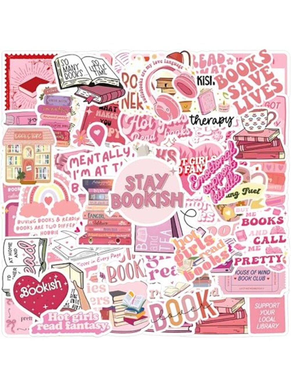 Pink Bookish Sticker, 108 PCS Cute Stickers Book for Adult, Reading Stickers,
